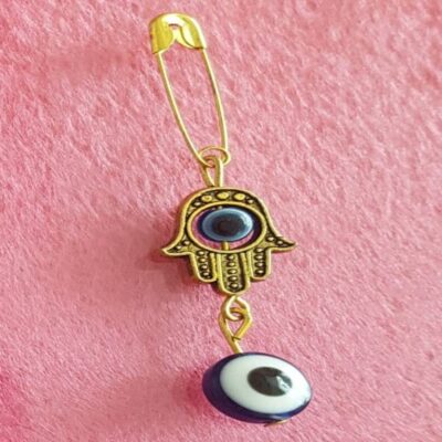 Evil Eye Safety Pin Brooch with Hand Design – Spiritual Protection