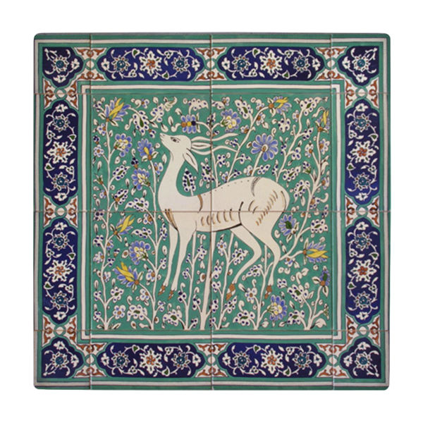 Decorative Persian Framed Ceramic Tile - Gazelle