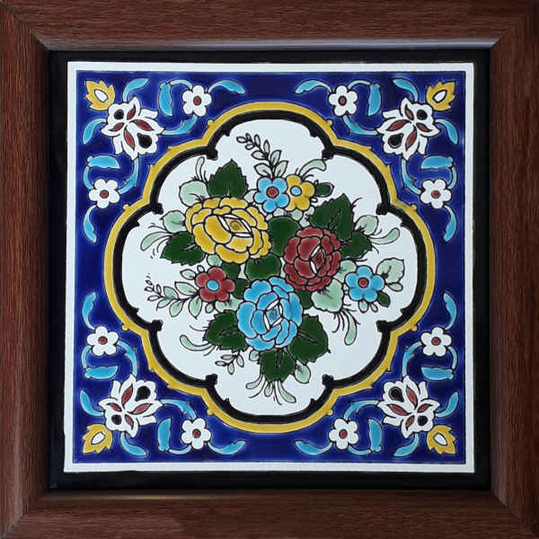 Decorative Persian Framed Ceramic Tile - Flower