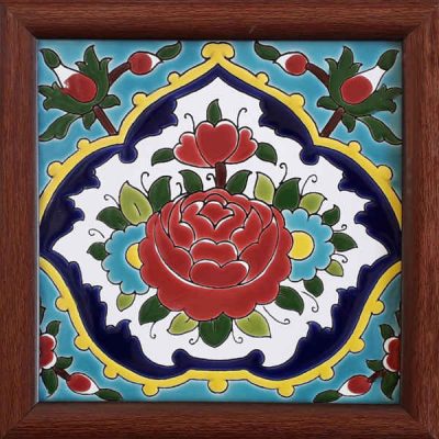 Decorative Persian Framed Ceramic Tile – Flower