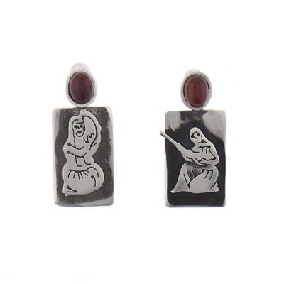 Persian Silver Earrings Tanboor Instrument