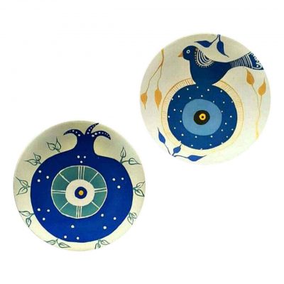 Hand-Painted Decorative Pottery Wall Plate Blue Bird