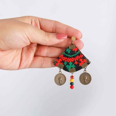 Persian Embroidered Earrings Balochi Traditional Suzani Coins