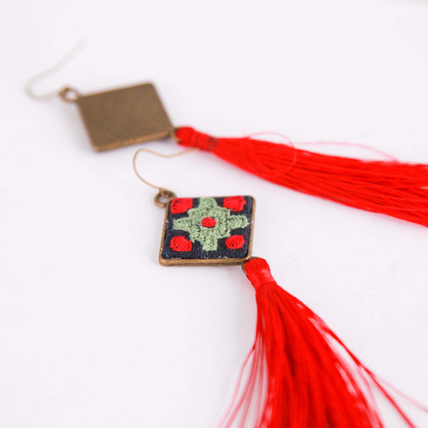 Persian Embroidered Earrings Balochi Traditional Tassel Suzani Nura