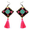 Persian Embroidered Earrings Balochi Traditional Tassel Suzani Pink