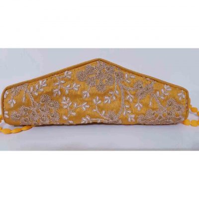 Embroidered Clutch Handbag with Golden Floral Design – A4