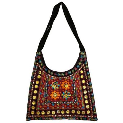 Ethnic Suede Boho Shoulder Bag Embroidered FS Design
