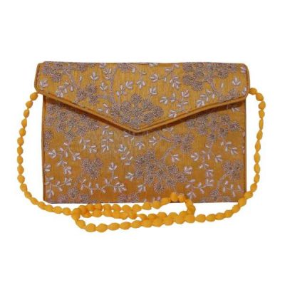 Embroidered Clutch Handbag with Golden Floral Design – A4