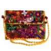 Embroidered Velvet Clutch Handbag with Floral Circles