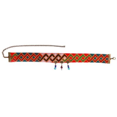 Traditional Persian Embroidered Necklace with Balochi Red Design
