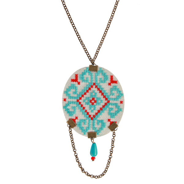 Traditional Persian Embroidered Necklace with Balochi Blue Sky Design
