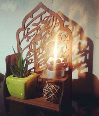 Persian Ornament Wooden Tabletop Candle Holder stand Calligraphy