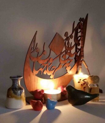 Persian Ornament Wooden Tabletop Candle Holder stand Tomara