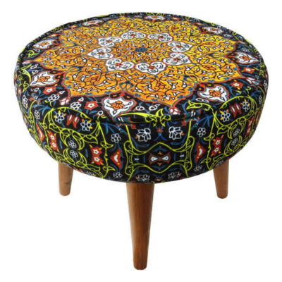Traditional Red Persian Footstool with Wooden Legs and Velvet Fabric Slimi