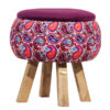 Round Velvet Footstool Inspired by Persian Art Pink Flowers