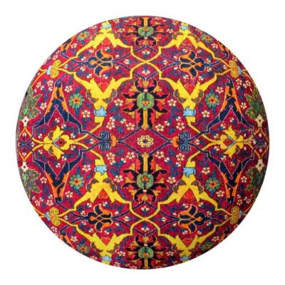 Traditional Persian Footstool with Wooden Legs and Velvet Fabric Art