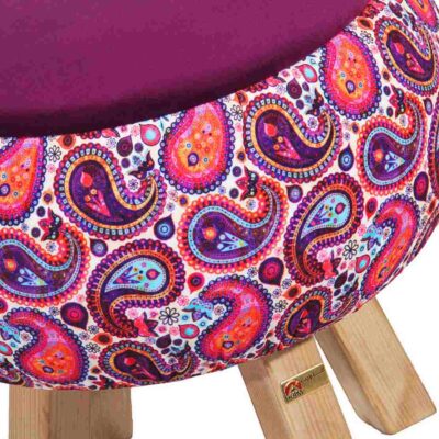 Round Velvet Footstool Inspired by Persian Art Pink Flowers
