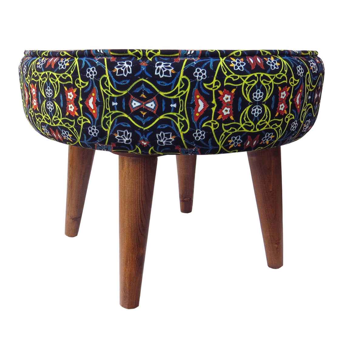 Traditional Red Persian Footstool with Wooden Legs and Velvet Fabric Slimi
