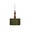 Fabric Pendant Light with Green Velvet Drum Lampshade