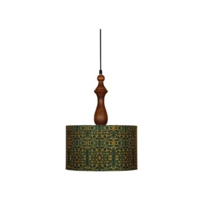 Fabric Pendant Light with Green Velvet Drum Lampshade