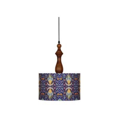 Fabric Pendant Light with Velvet Drum Lampshade Tile Design