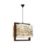 Fabric Pendant Light with Velvet Square Lampshade Calligraphy
