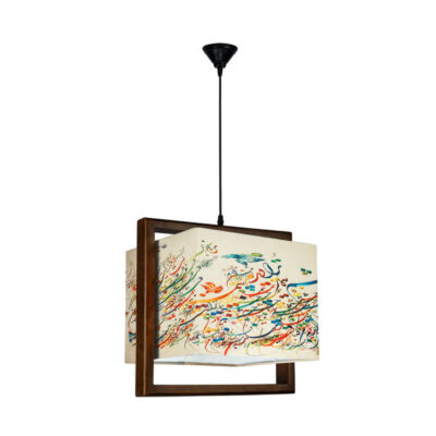 Fabric Pendant Light with Velvet Square Lampshade Calligraphy