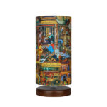 Minimalist Persian Wooden Table Lamp & Bedside Cylinder Handcrafted Shahnameh