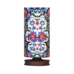 Minimalist Persian Wooden Table Lamp & Bedside Cylinder Handcrafted Flower