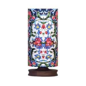 Minimalist Persian Wooden Table Lamp & Bedside Cylinder Handcrafted Flower