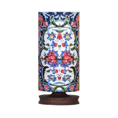 Minimalist Persian Wooden Table Lamp & Bedside Cylinder Handcrafted Flower