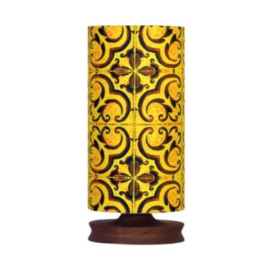 Minimalist Persian Wooden Table Lamp & Bedside Cylinder Handcrafted Tile