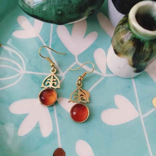 Persian Brass Earring Model Orange Agate