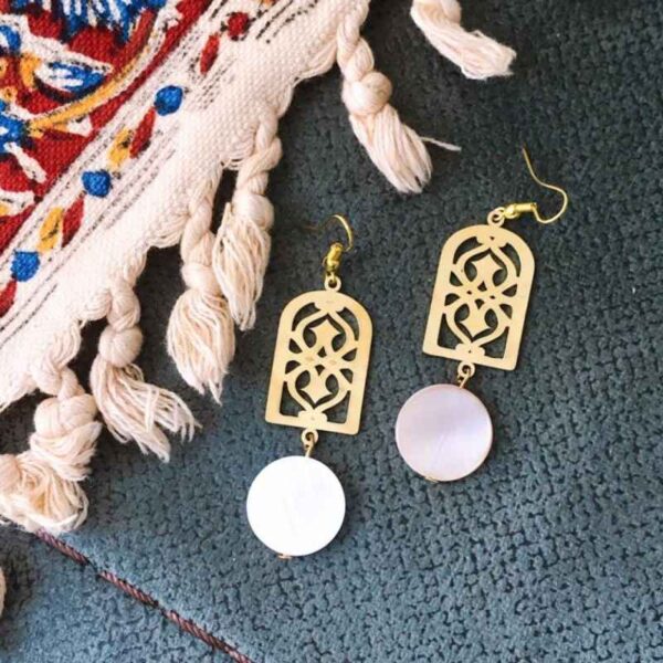 Persian Brass Earring Model White Agate