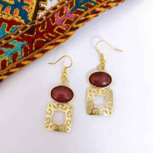 Persian Brass Earring Model Red Agate