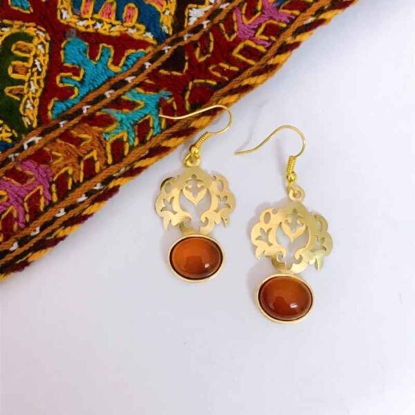 Persian Brass Earring - Orange Agate