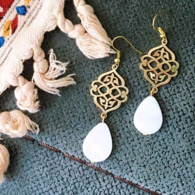 Persian Brass Earrings with White Agate