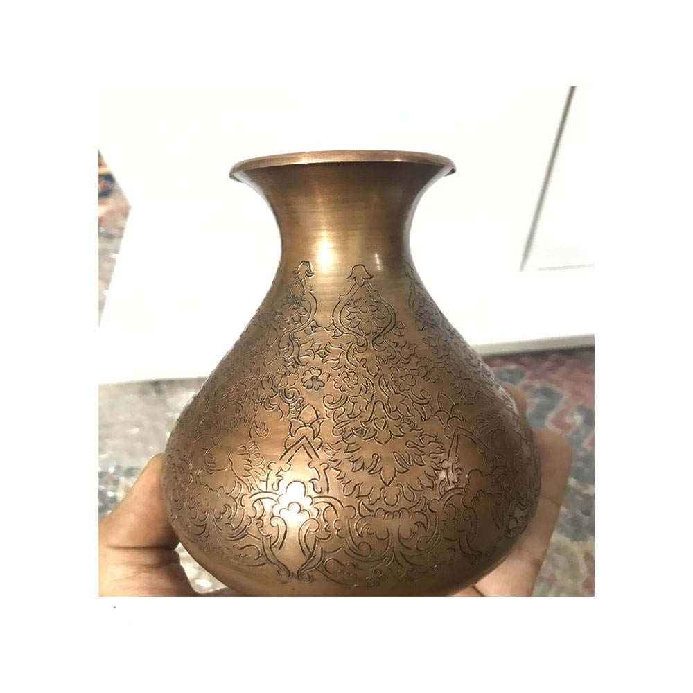 Handcrafted Persian Engraved Copper Vase Decorative with Khomreh Design