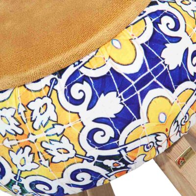 Round Velvet Footstool Inspired by Persian Art Floral