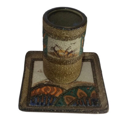 Artistic Pottery Mug – Decorative with Coaster, Masey Model