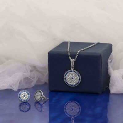 Set of Silver Necklace & Earring Model Cheshm Nazar