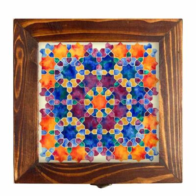 Wooden Box for Gift Giving with Persian Inspired Pattern Tiles