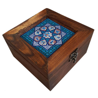 Wooden Box for Gift Giving with Persian Inspired Pattern Blue
