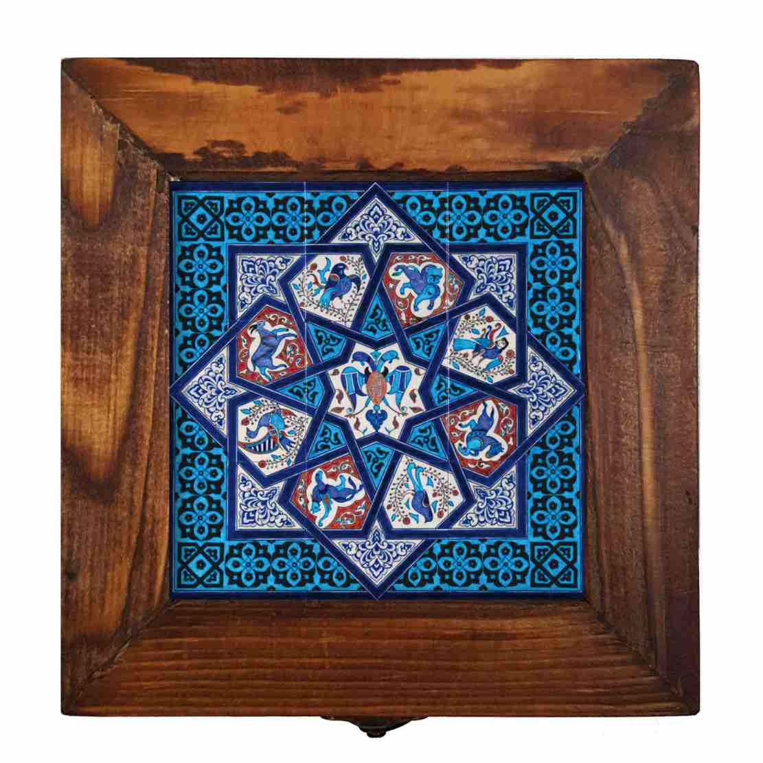 Wooden Box for Gift Giving with Persian Inspired Pattern Blue