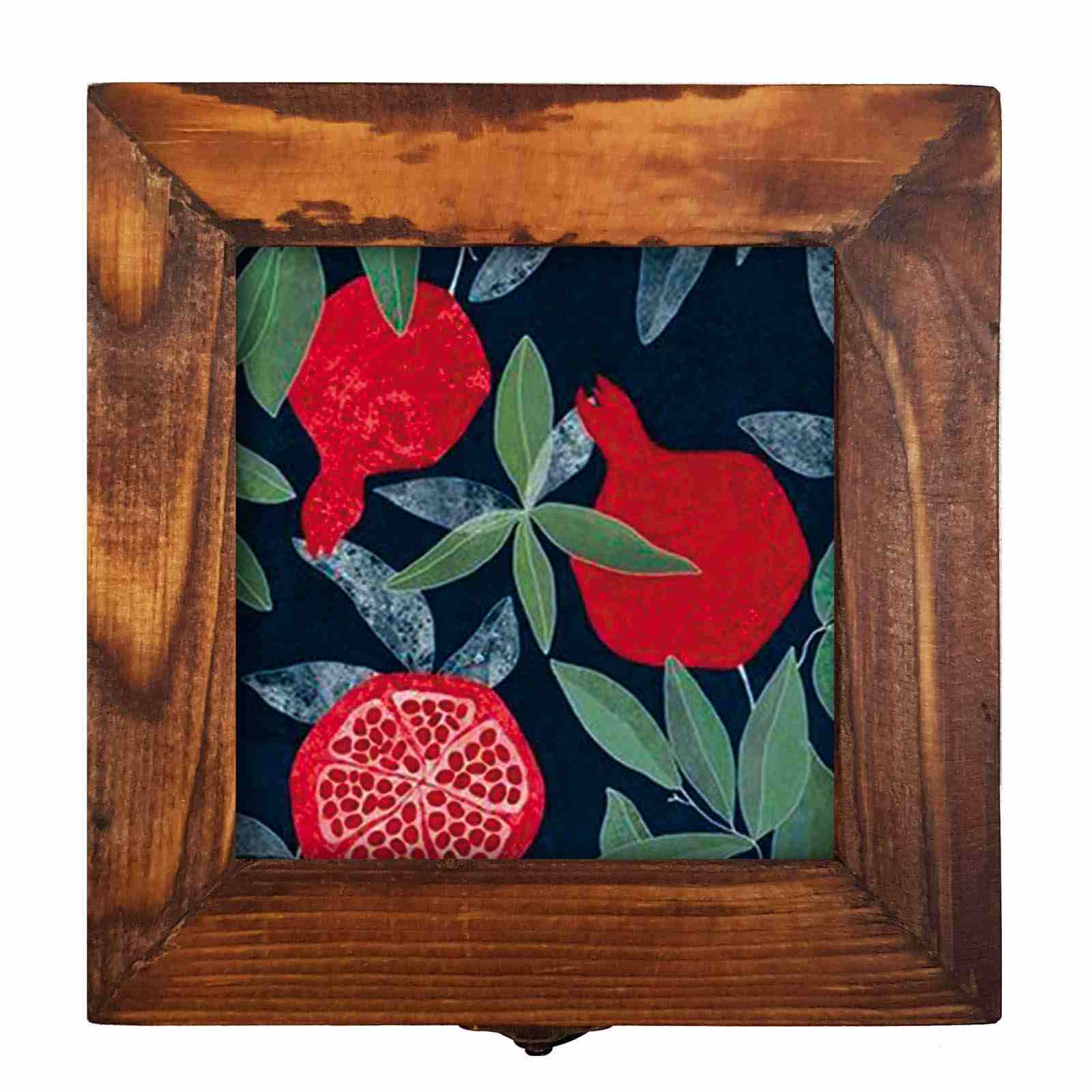 Wooden Box for Gift Giving with Persian Inspired Pattern Pomegranate