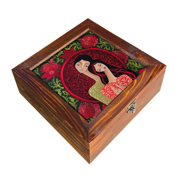 Wooden Box for Gift Giving with Persian Inspired Pattern Love