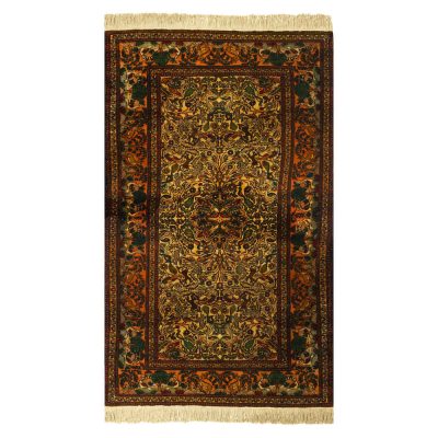 Iranain Silk Carpet Hand-Knotted Model Jangal