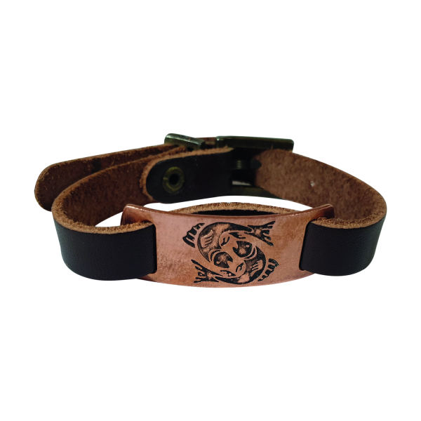 Leather & Copper Bracelet Artistic - Esfand Symbol