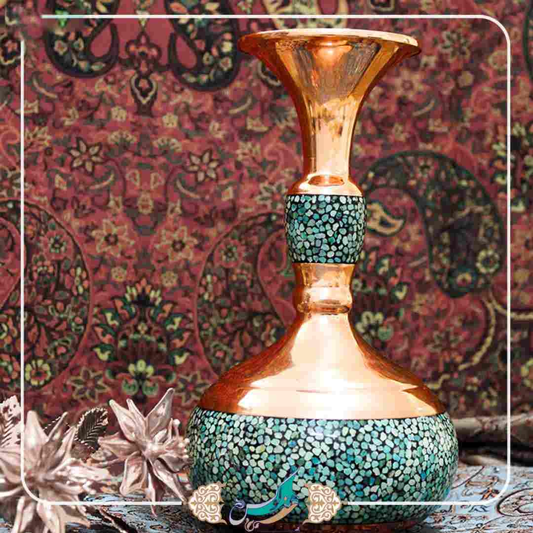 Handcrafted Decorative Persian Inlaid Turquoise Copper Vase Fgh