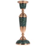 Handcrafted Persian Copper Candlestick – Inlaid Turquoise Design – Yas